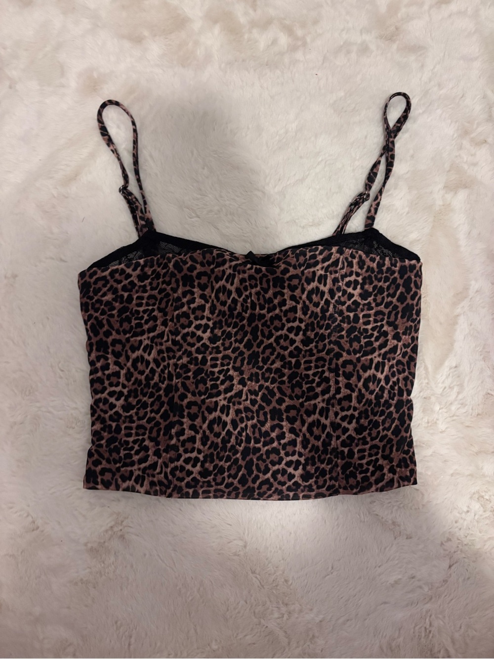 Leopard Print Cami with Lace Trim - Brown/Black